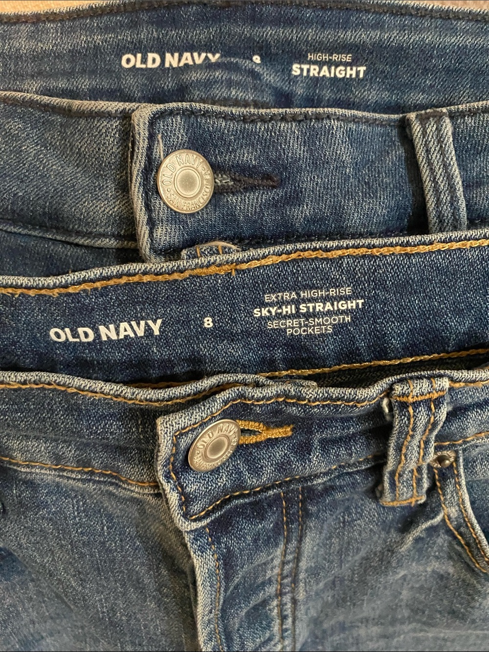 2 Pairs of Old Navy Women’s Straight High-Rise Jeans - Dark Blue Denim
